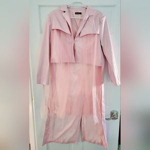 Light Pink Faux Leather Cropped Tailcoat Jacket with Tulle Accents
